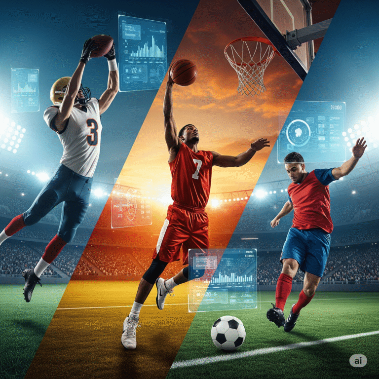 Dynamic image depicting various live sports being streamed, representing the world of online sports entertainment.