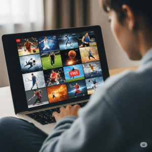 Person searching and discovering various sports content options on a laptop screen, symbolizing the widespread online quest for live streams